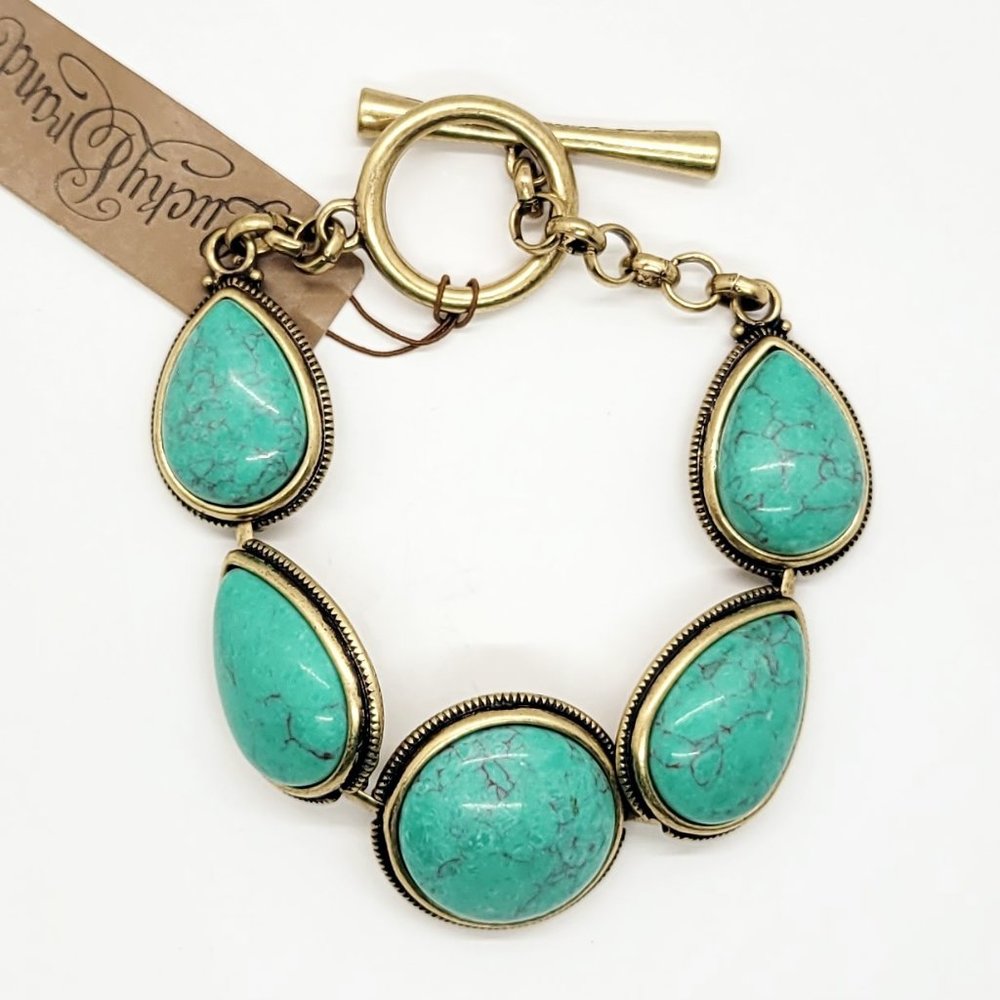Lucky Brand Goldtone & Semi-Precious Turquoise 7" Toggle Bracelet NWT